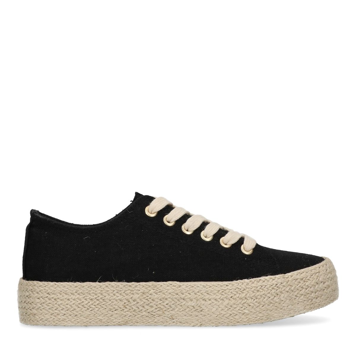 Schwarze Plateausneaker mit Jutesohle