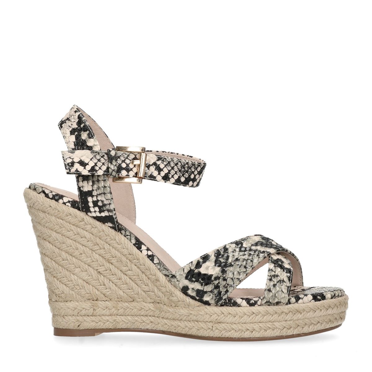 Snakeskin-Keilsandaletten mit Jutesohle