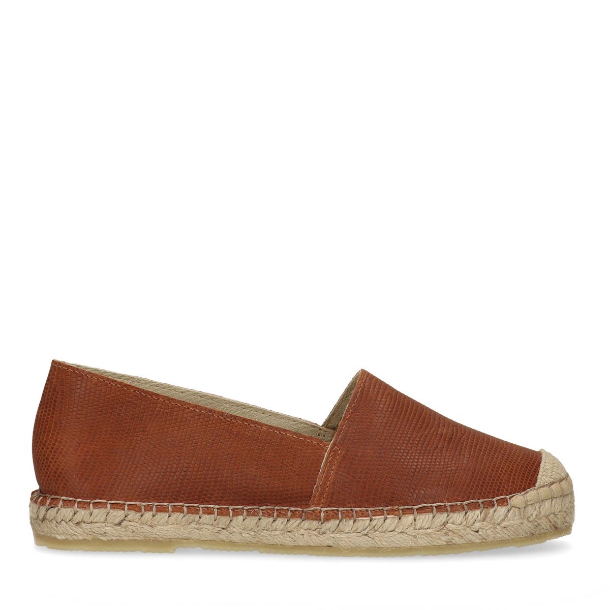 Braune Espadrilles mit Schlangenmuster-Struktur