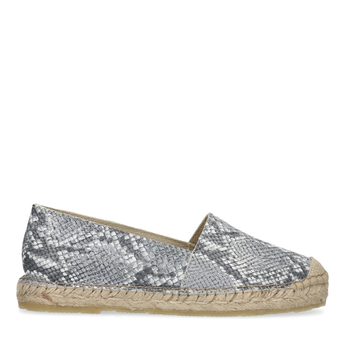 Graue Espadrilles mit Schlangenmuster