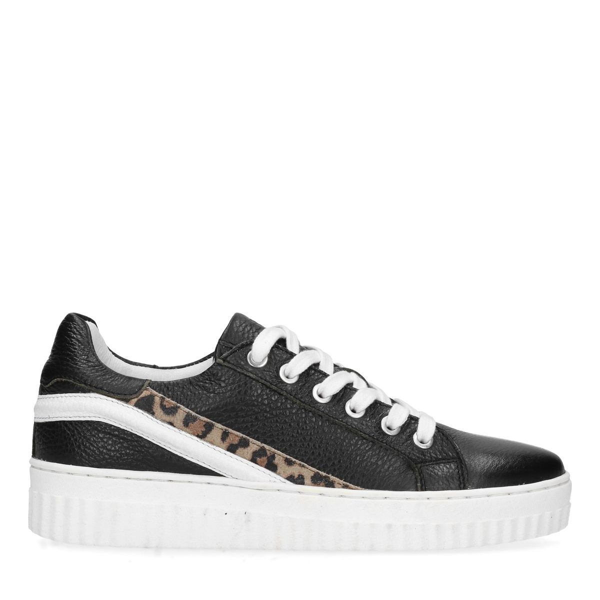 Schwarze Plateausneaker mit Leo-Detail