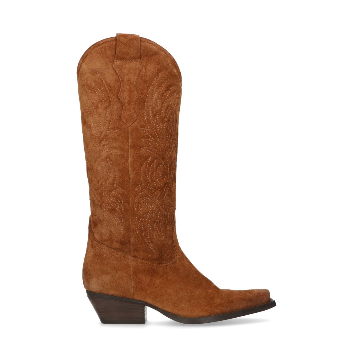 Cognacfarbene Cowboystiefel aus Veloursleder