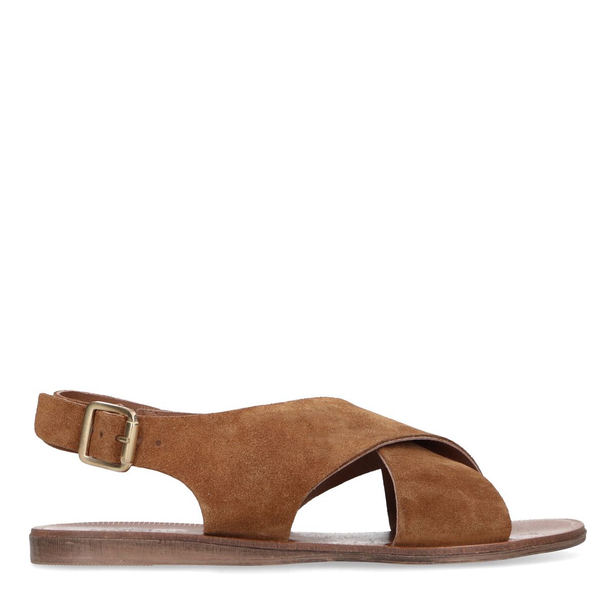 Cognacfarbene Veloursleder-Sandalen