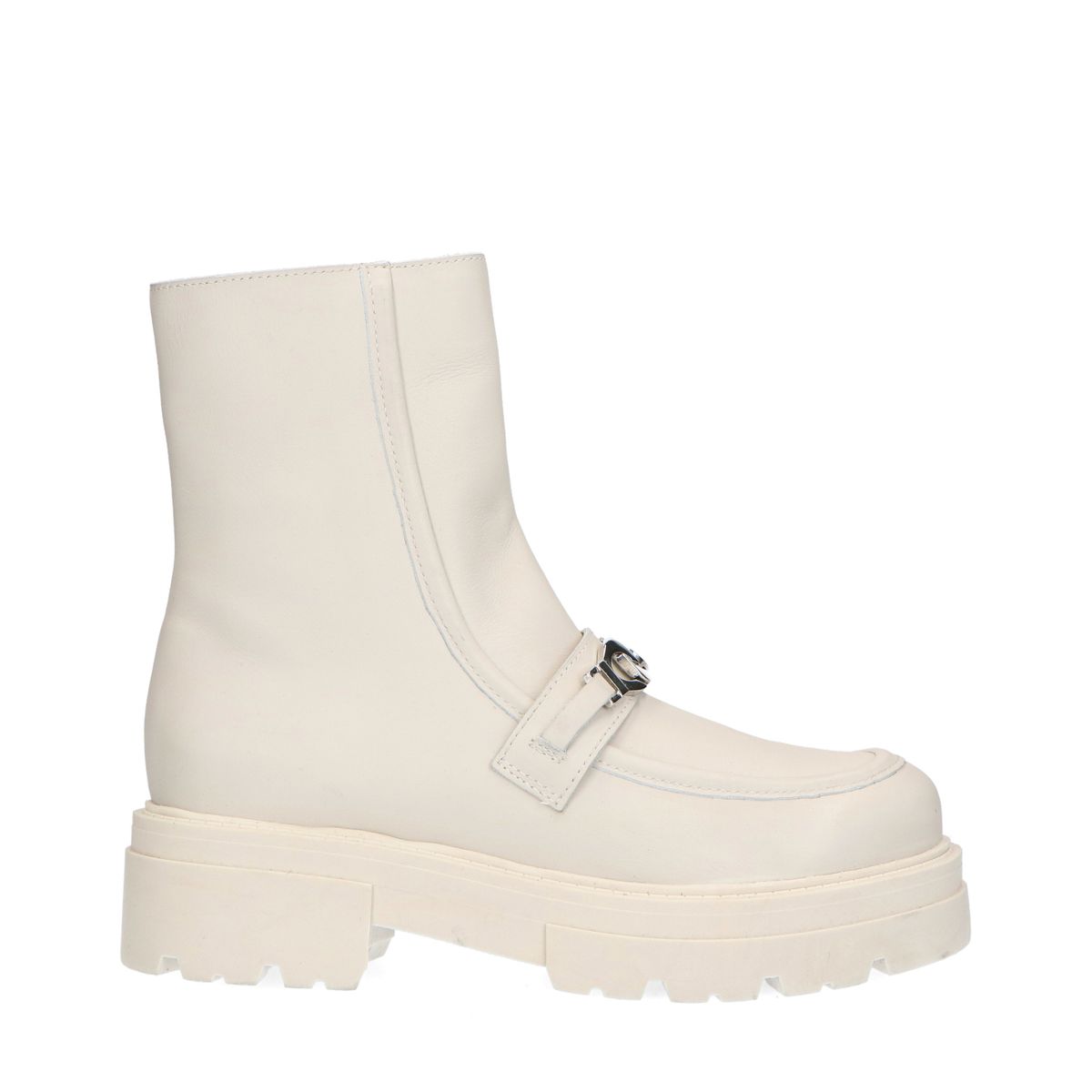 Lattefarbene chunky Boots mit Kette