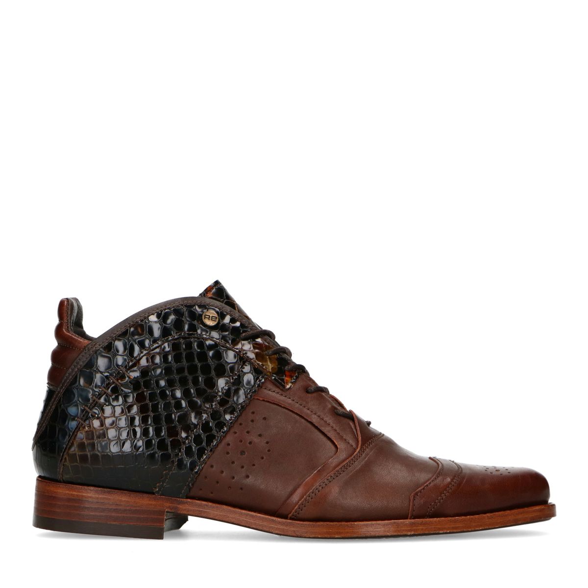 REHAB Kurt Snake braune Schnürschuhe mit Krokomuster