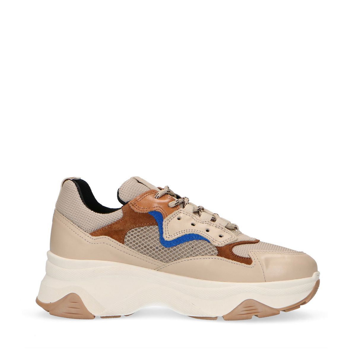 Beigefarbene Dad-Sneaker aus Leder mit Details