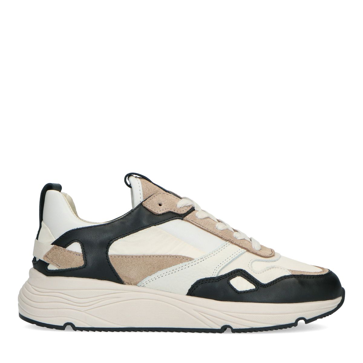 Beigefarbene Sneaker mit schwarzen Details