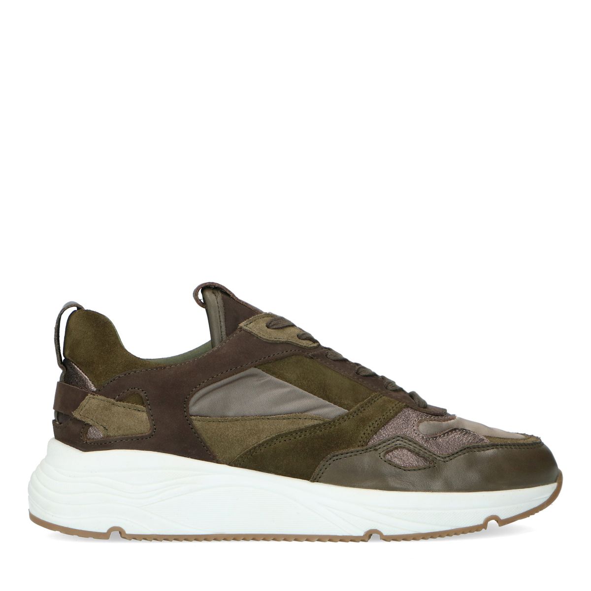 Kaki Sneaker mit Veloursleder-Details