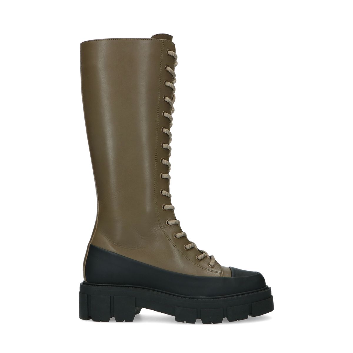 Dunkelgrüne Schnürstiefel mit hohem Schaft
