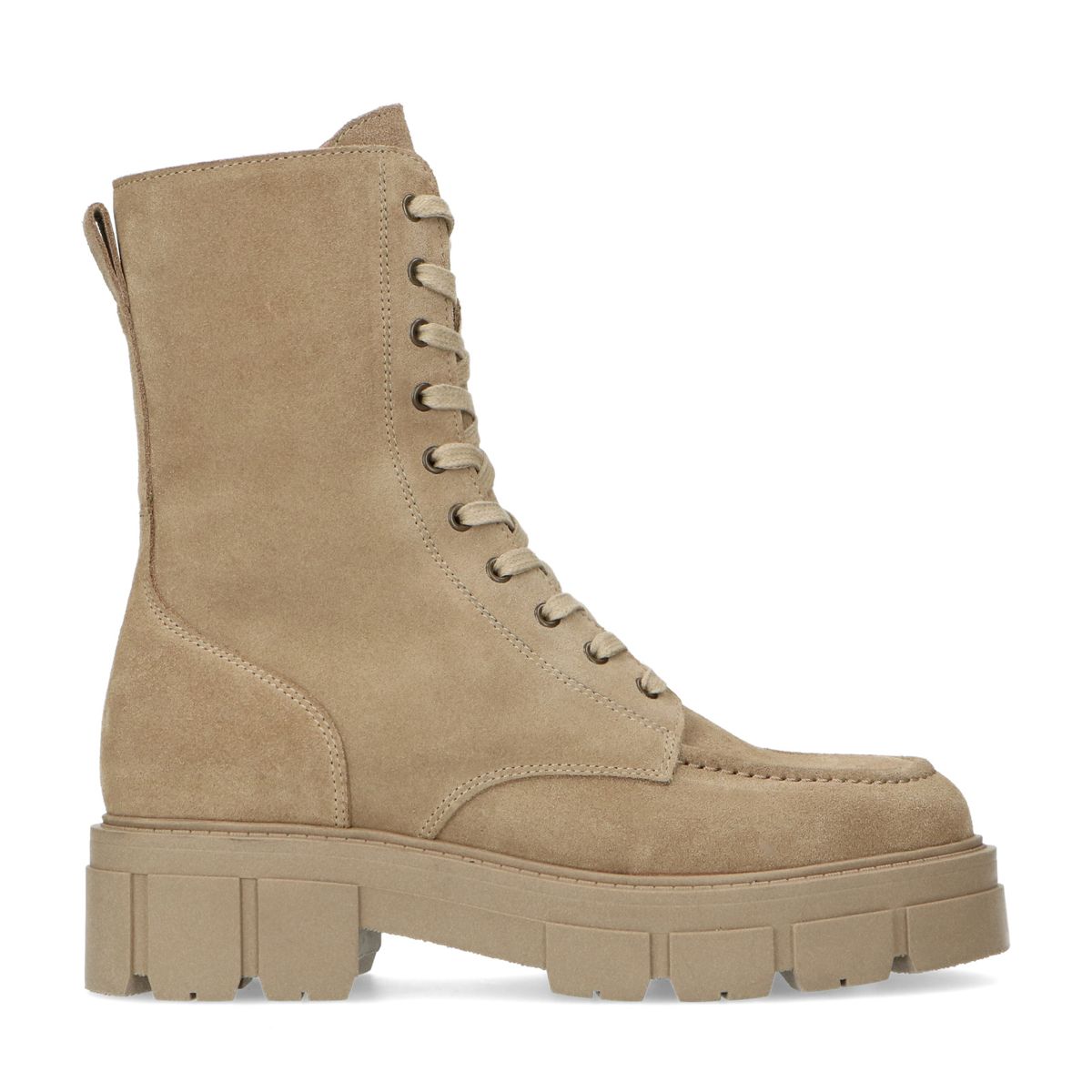 Beigefarbene Schnürstiefeletten aus Veloursleder