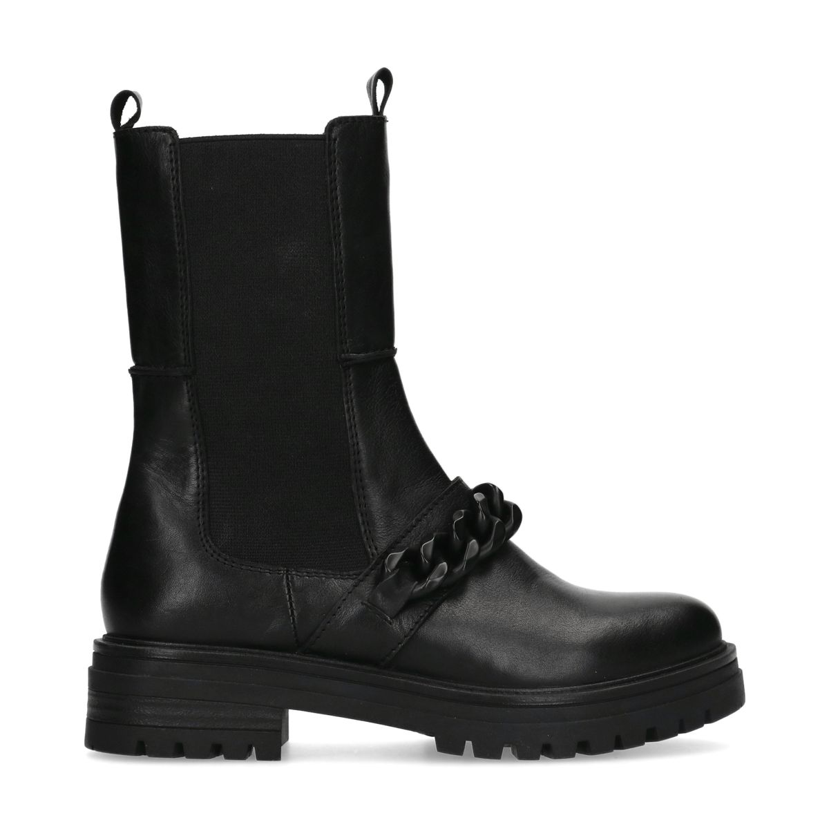 Schwarze Chelsea Boots aus Leder mit Kette
