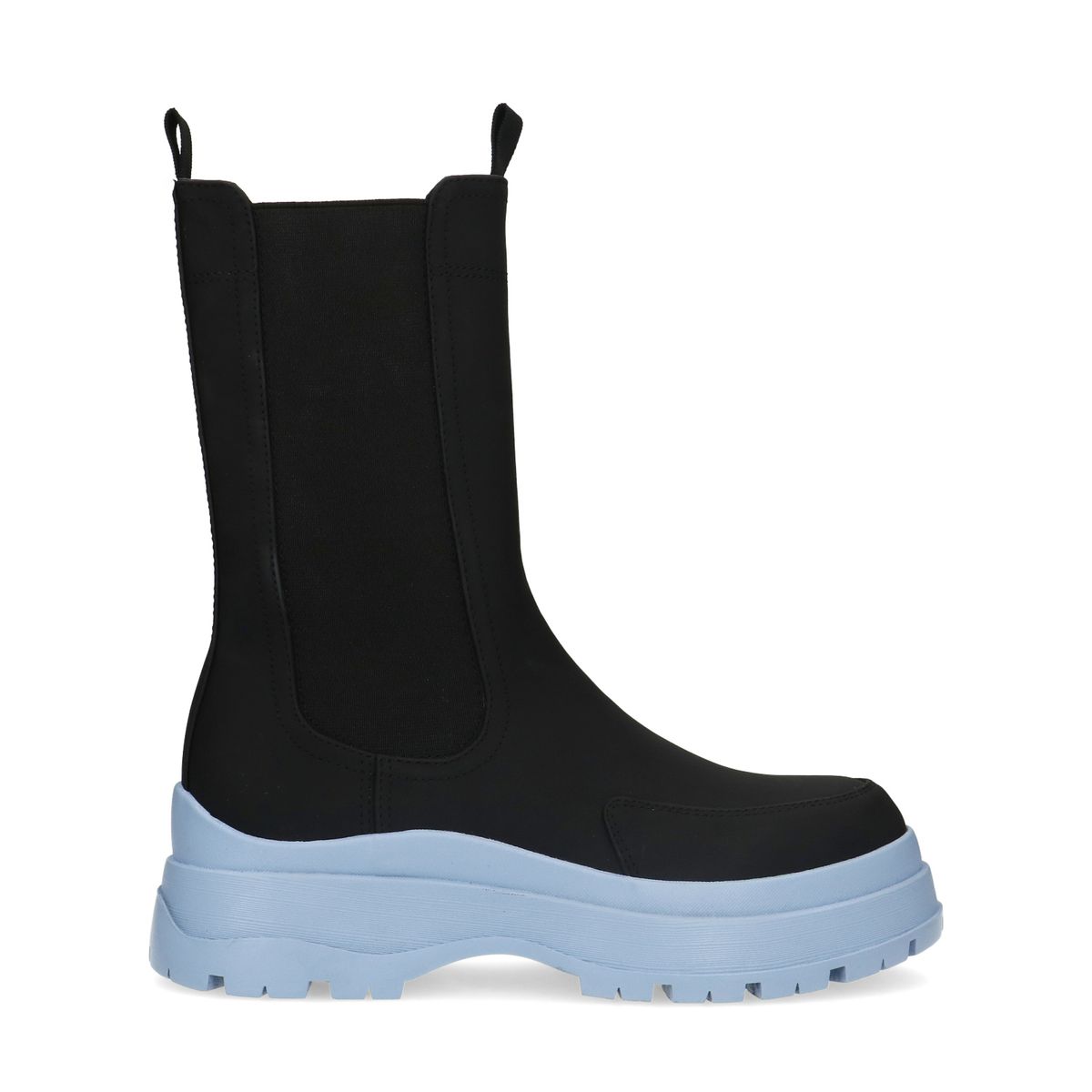 Schwarze Chelsea Boots mit blauer Sohle