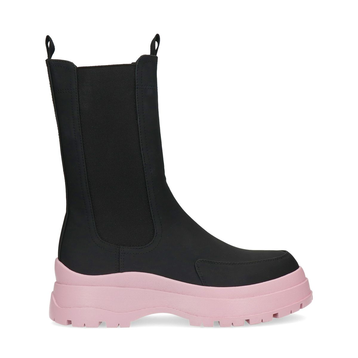 Schwarze Chelsea Boots mit rosafarbener Sohle