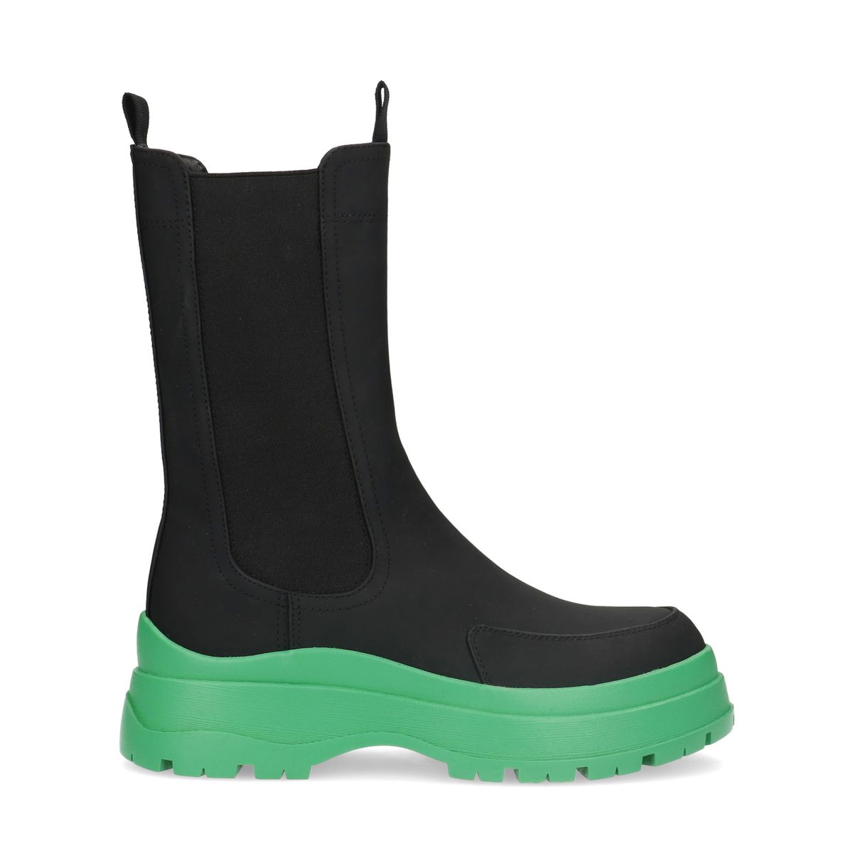 Schwarze Chelsea Boots mit grüner Sohle