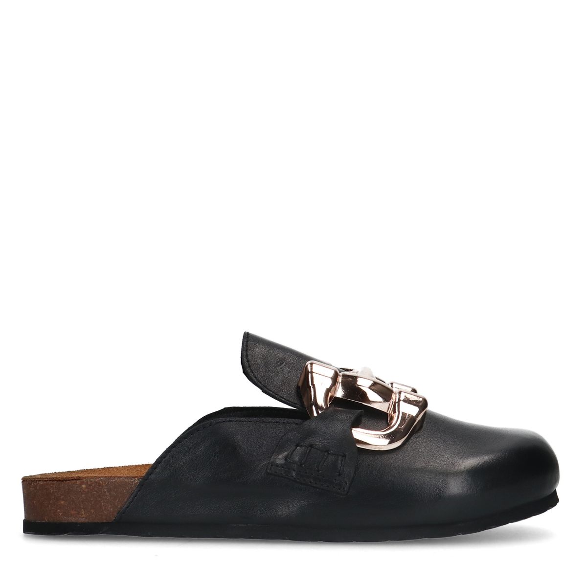 chaussures slip-on en cuir avec chaîne - noir (maat 40)