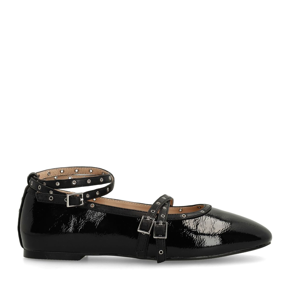 Ballerines vernies avec clous et brides - noir - Sacha - Modalova
