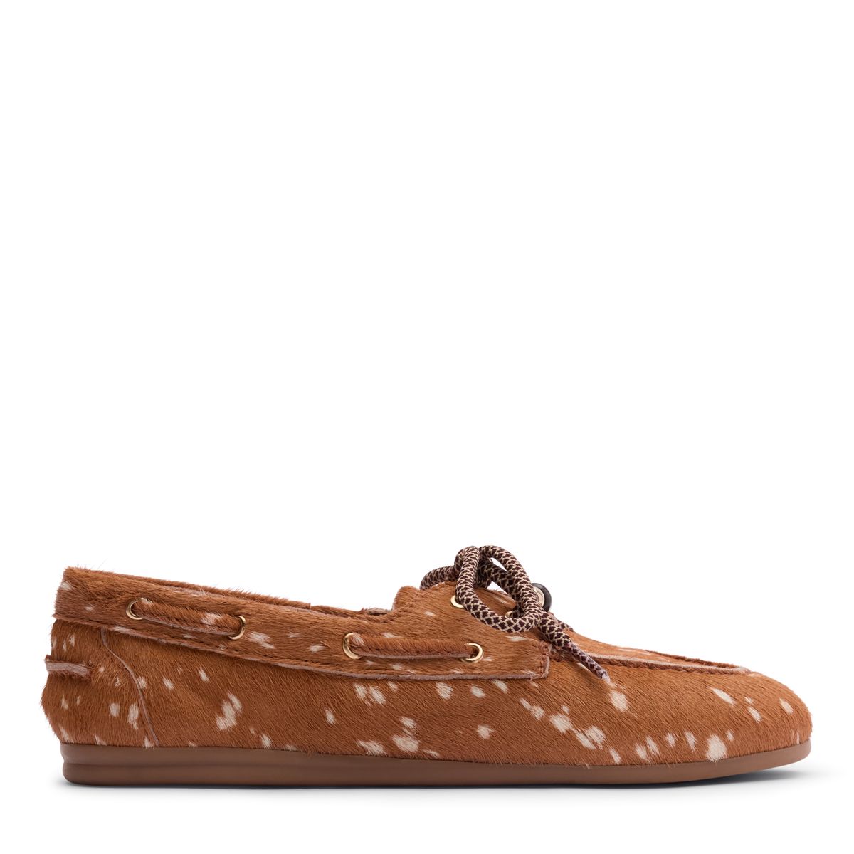 Cognacfarbene Bootsschuhe mit Bambi-Print