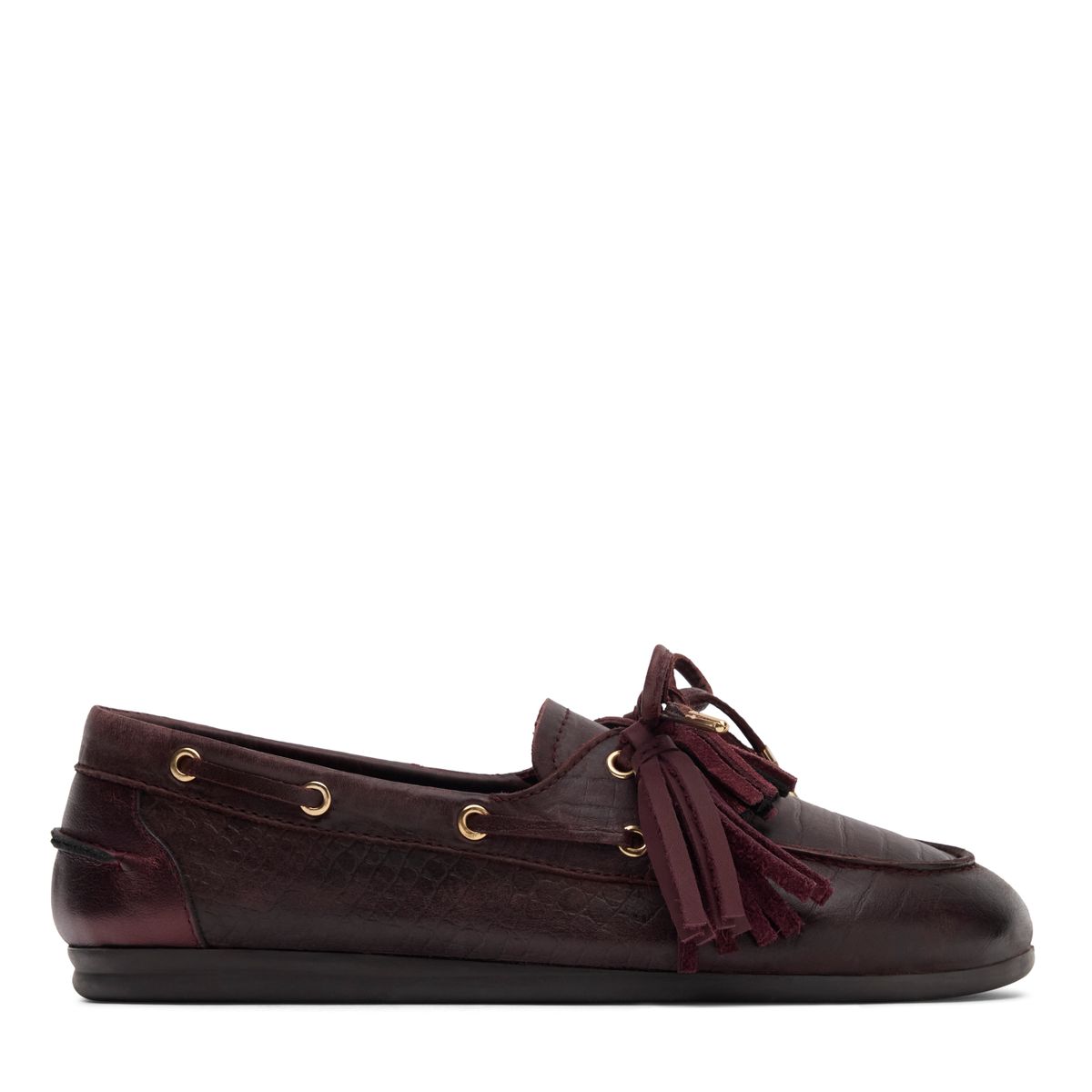 Bordeauxrote Bootsschuhe aus Leder mit Quasten