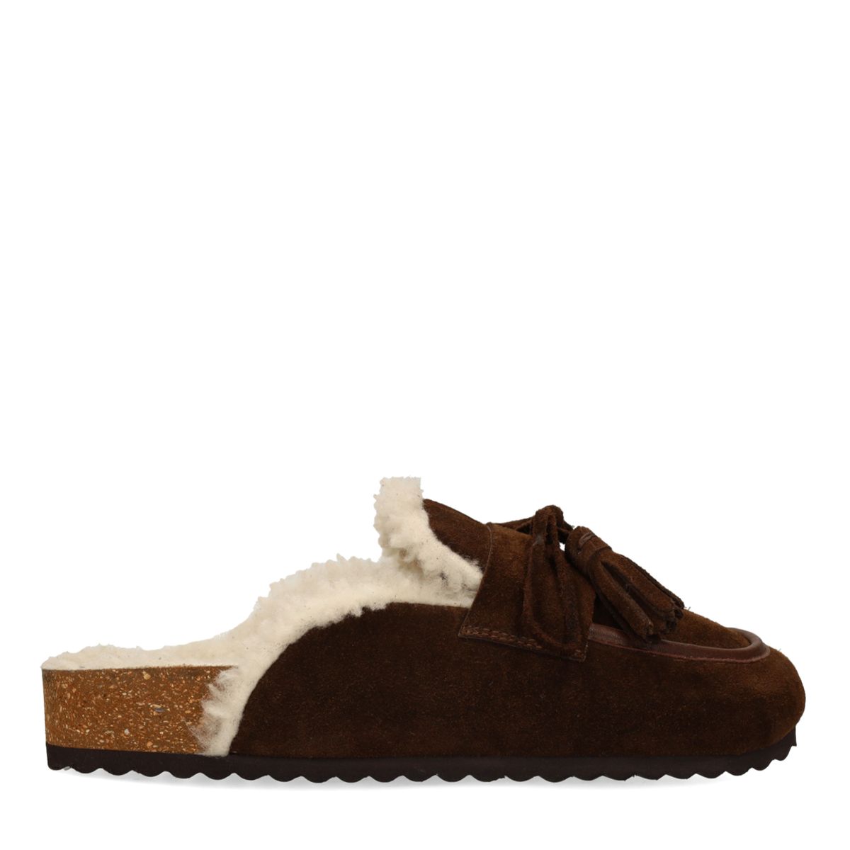 Dunkelbraune Veloursleder-Clogs mit Wollfutter