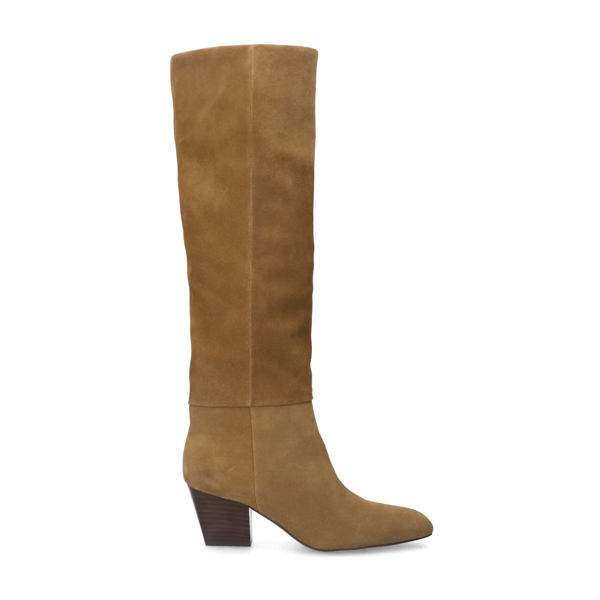 Taupefarbene Veloursleder-Stiefel mit Absatz