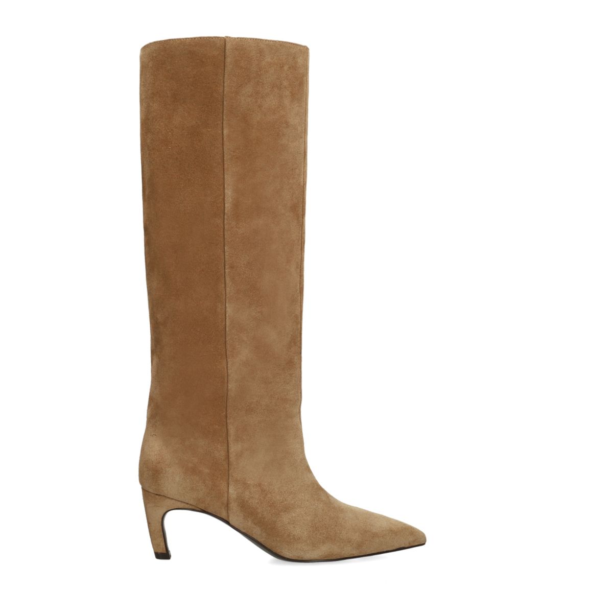 Beigefarbene Veloursleder-Stiefel mit Absatz