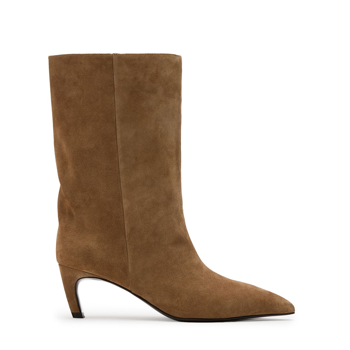 Beigefarbene Veloursleder-Stiefeletten mit Absatz