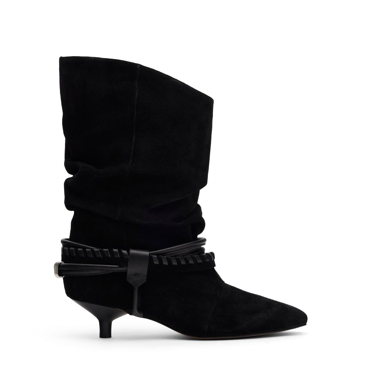Schwarze Slouchy Boots aus Veloursleder mit Absatz