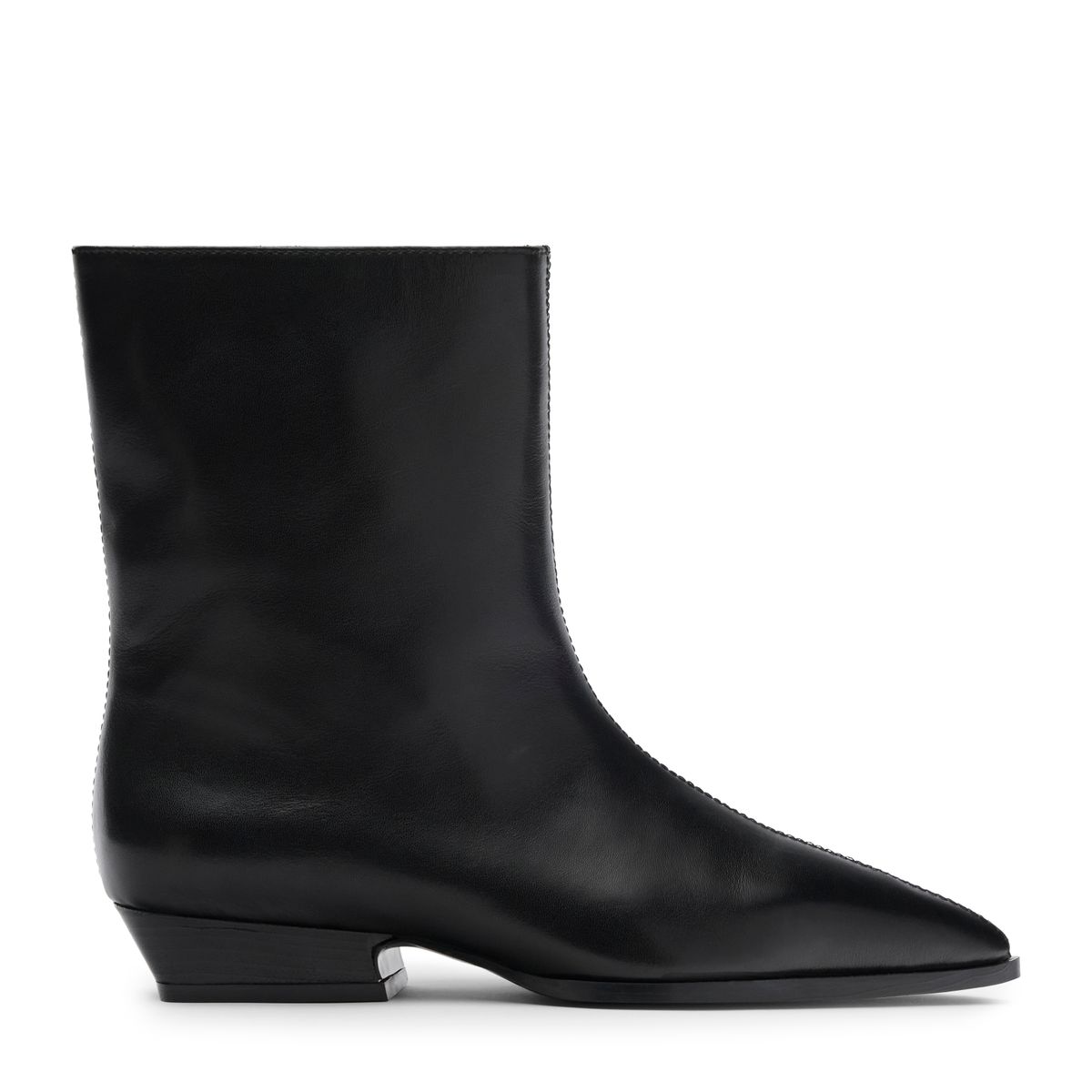 Schwarze Lederstiefeletten mit Absatz