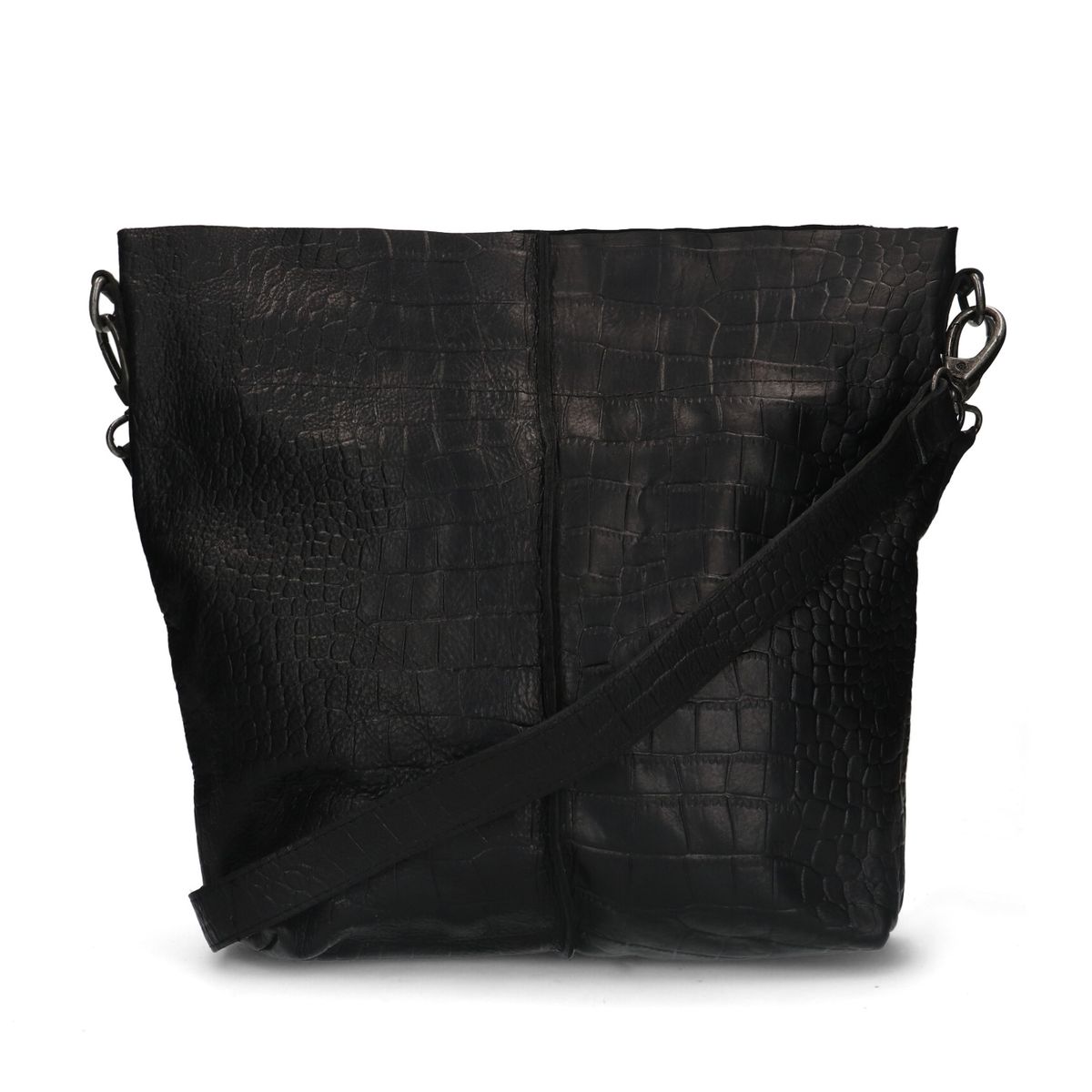Zwarte leren shopper met crocoprint