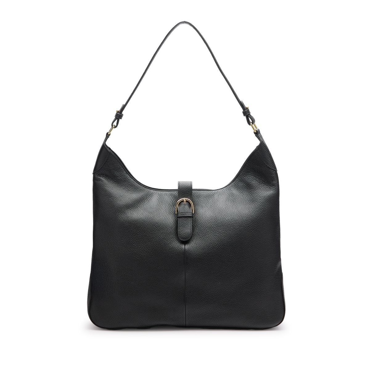 Zwarte leren shopper met goudkleurige gesp