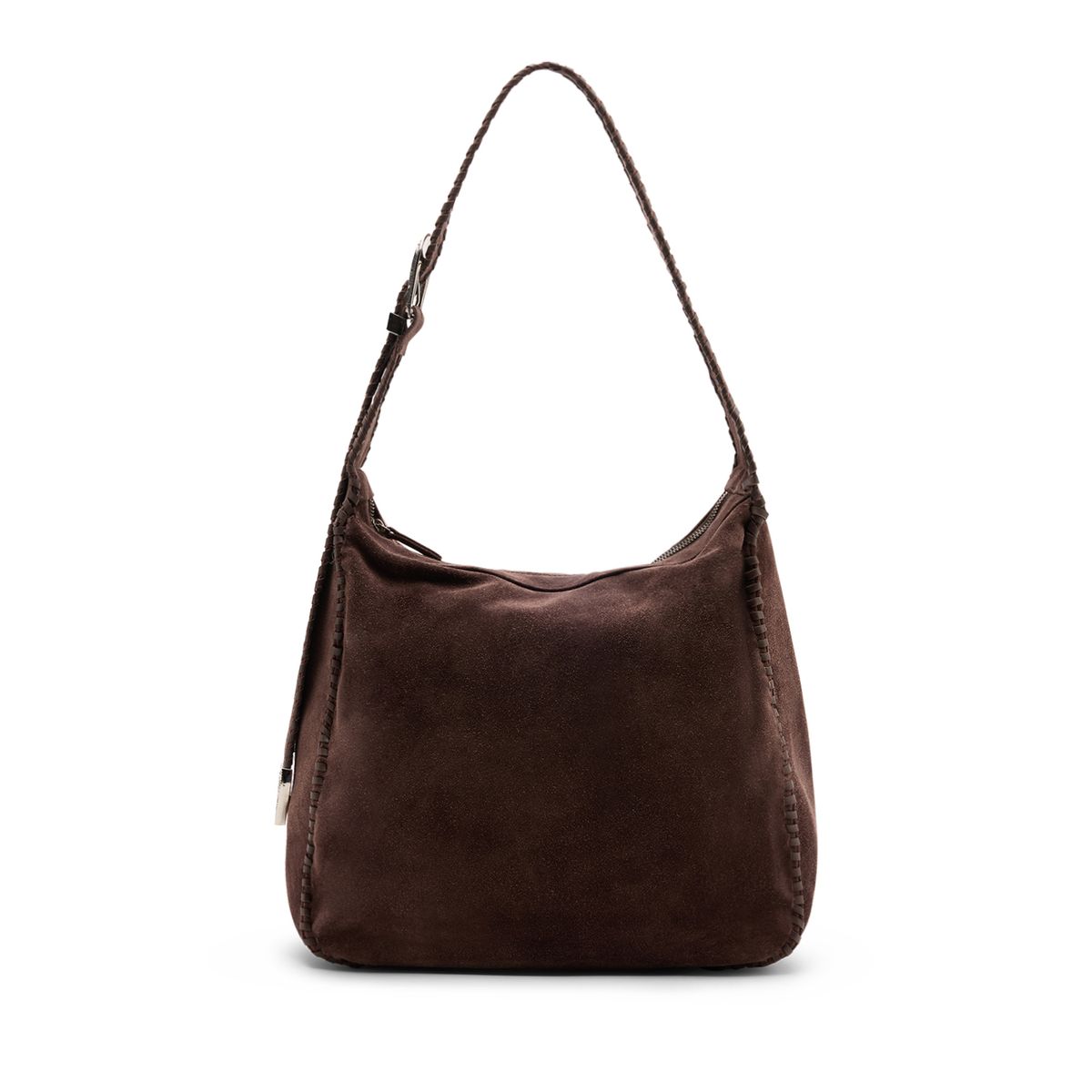 Donkerbruine suède schoudertas met gevlochten details