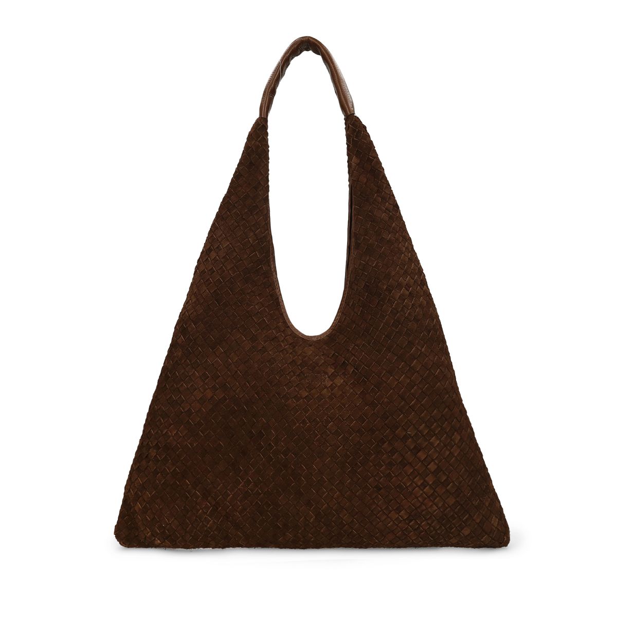 Bruine gevlochten suède schoudertas