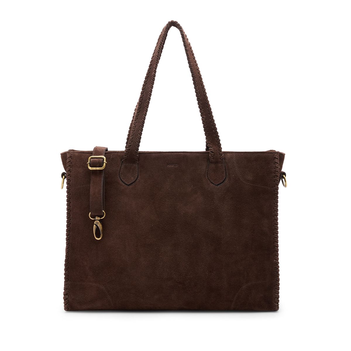 Manfield Dunkelbrauner Veloursleder-Shopper Mit Flecht-Details