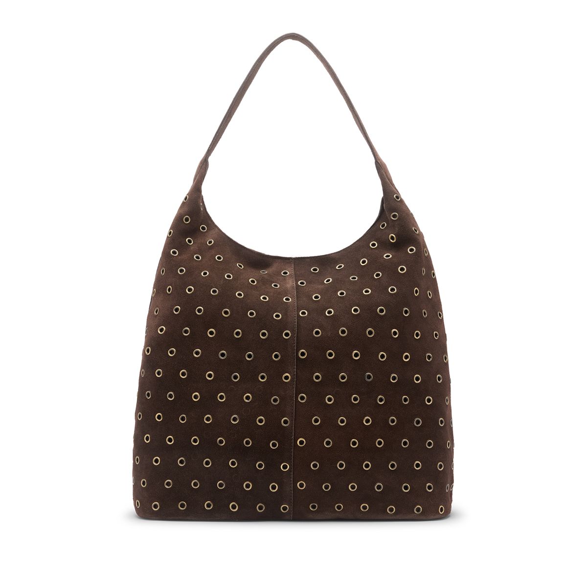 Manfield Brauner Veloursleder-Shopper Mit Nieten