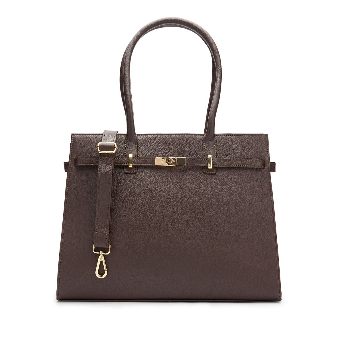 Manfield Donkerbruine Leren Shopper Met Ritssluiting – Maat Onesize