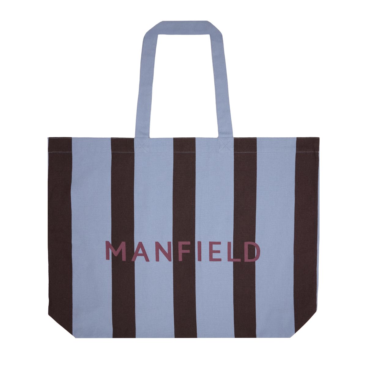 Blauwe canvas shopper met zwarte strepen