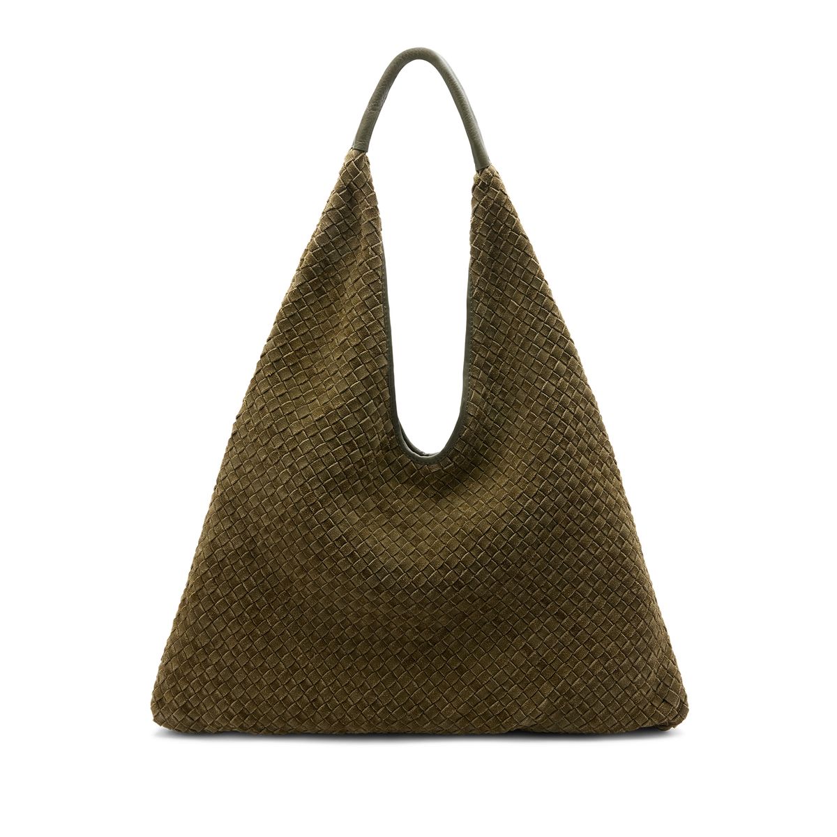 Manfield Kakigrüne Veloursleder-Schultertasche Mit Flecht-Struktur