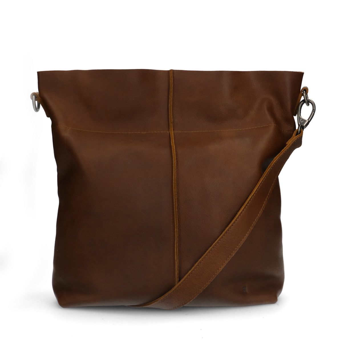 Cognac leren shopper met hengsel