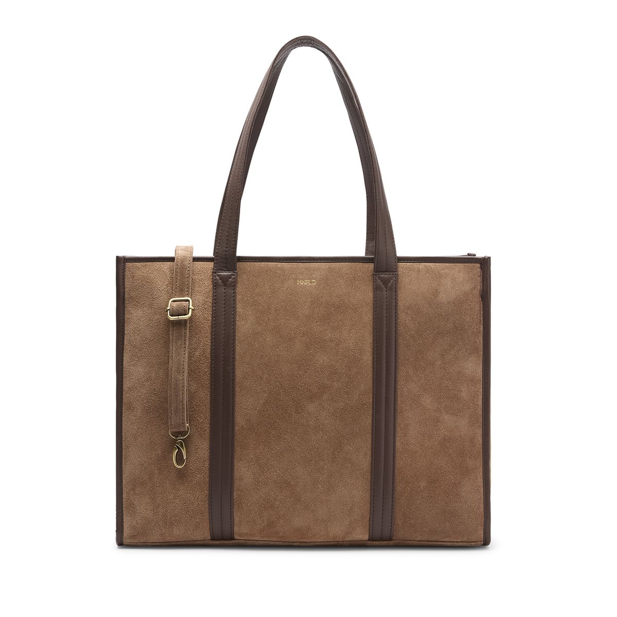 Taupe suède shopper met leren details