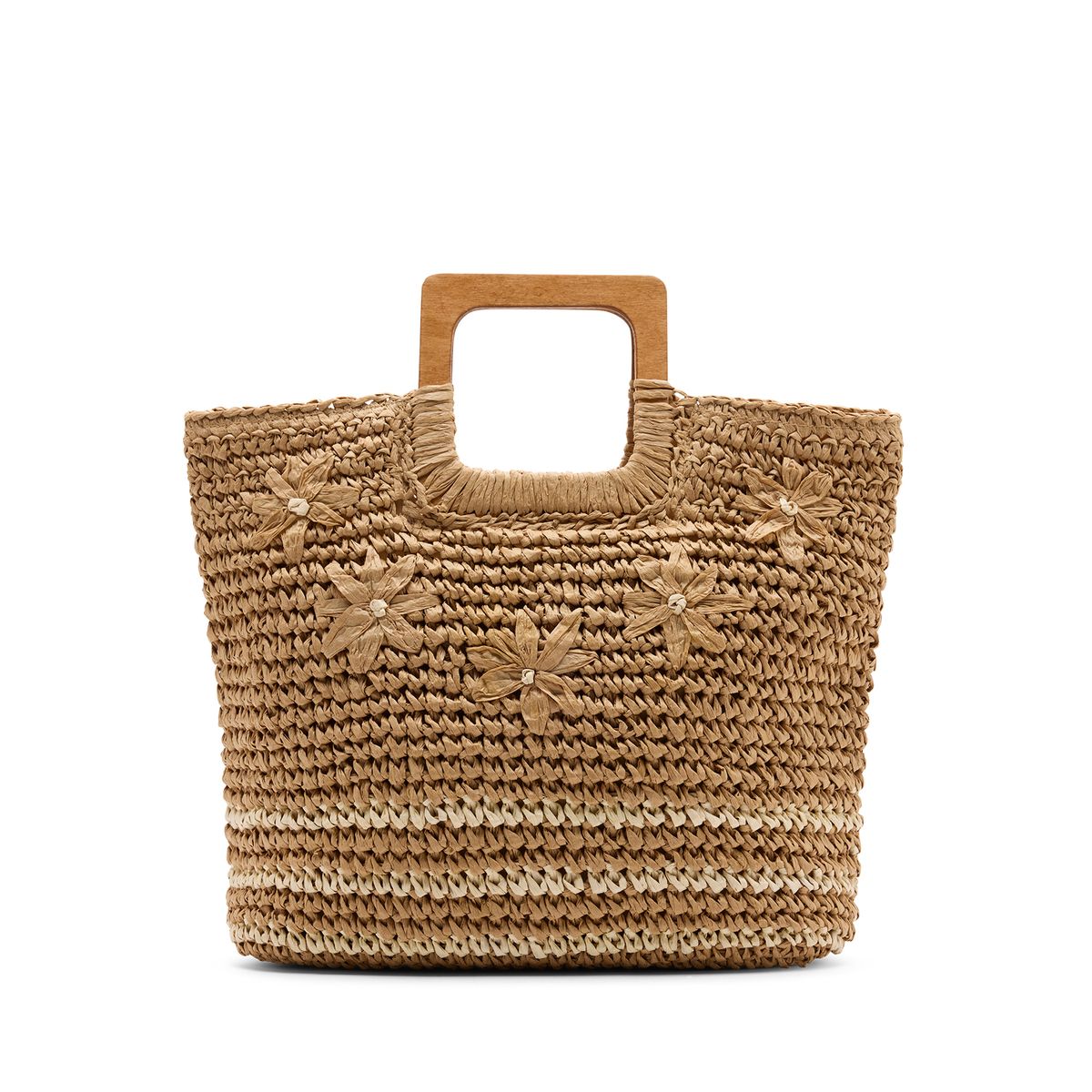 Manfield Beige Raffia Handtas Met Ritssluiting - Maat Onesize