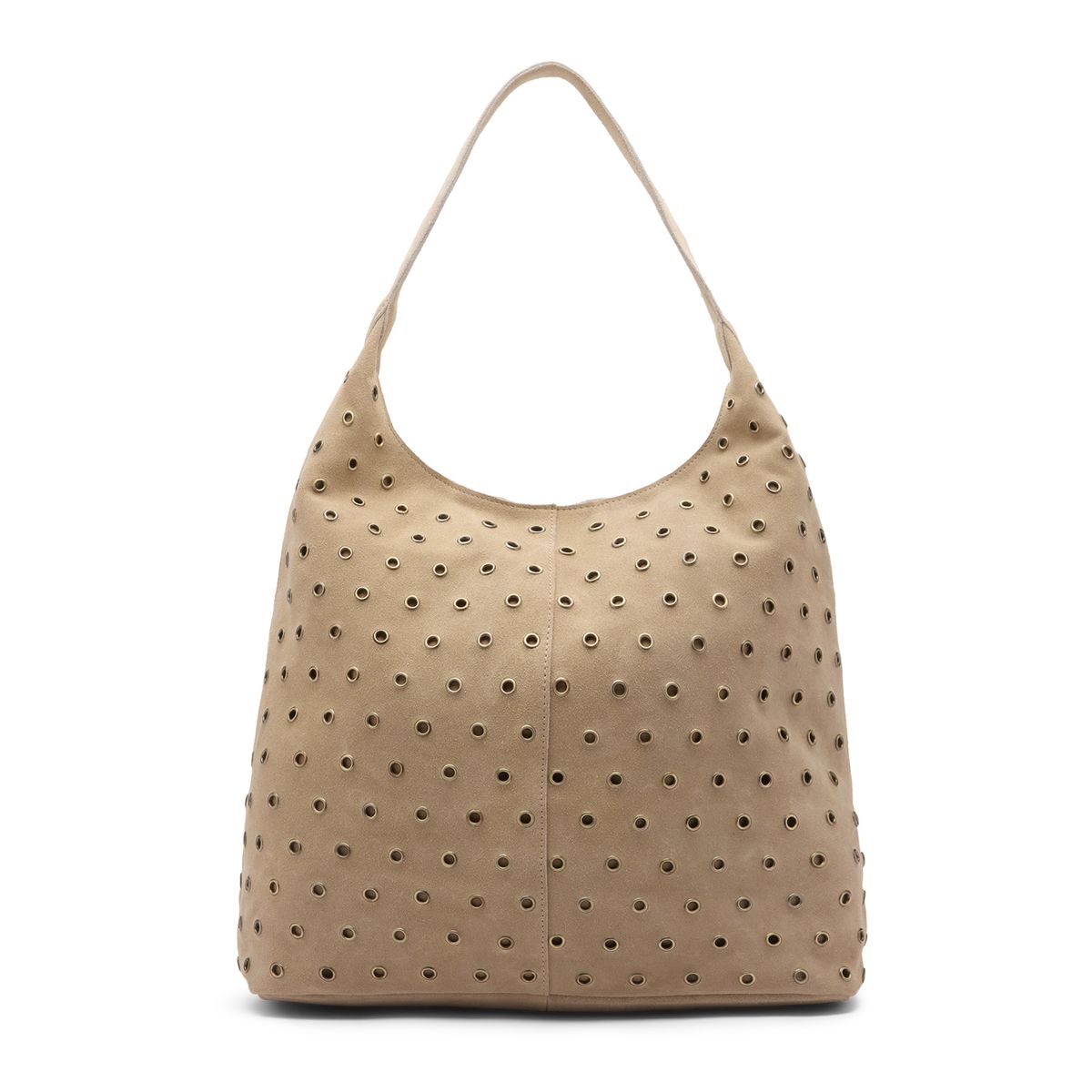 Manfield Beigefarbener Veloursleder-Shopper Mit Nieten