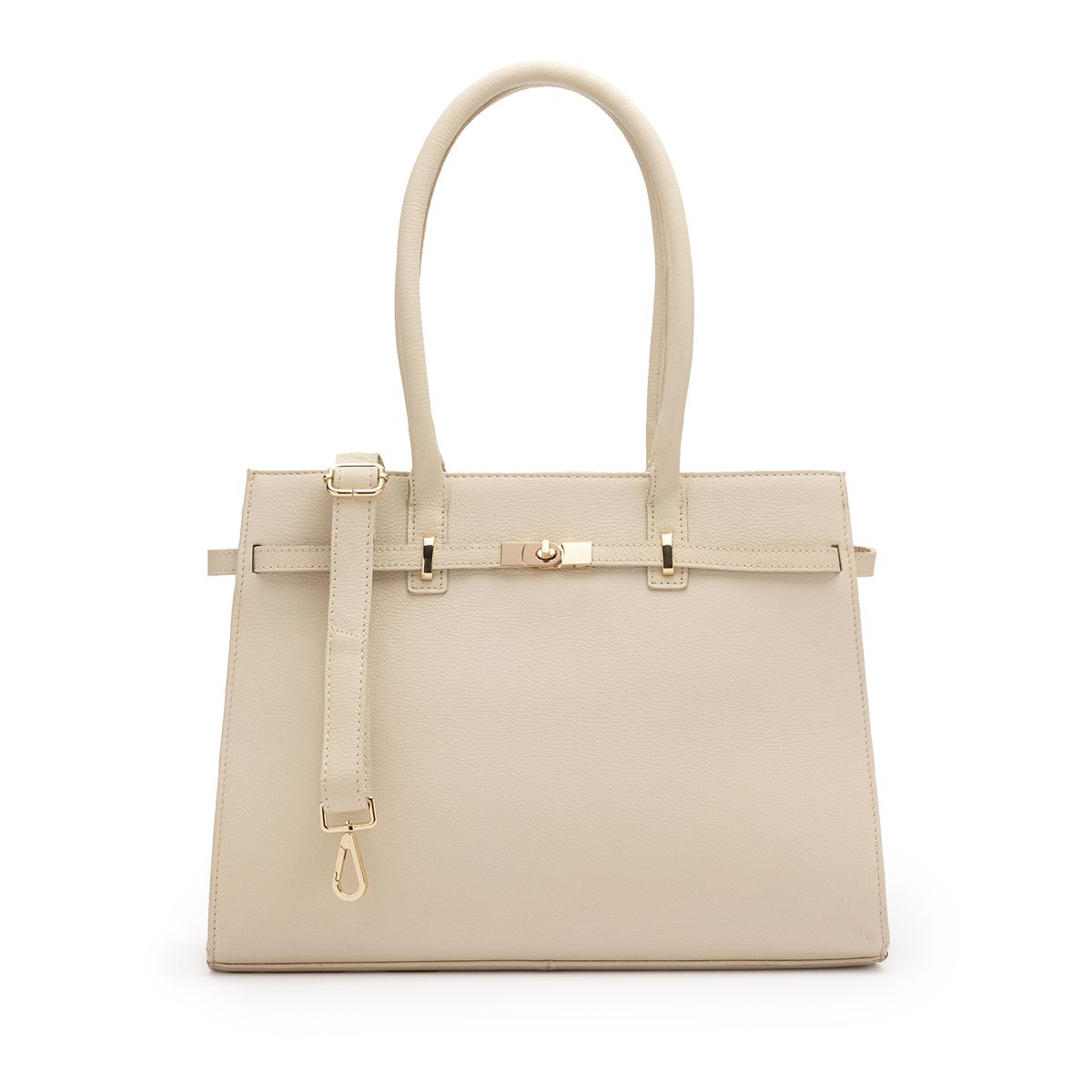 Manfield Beige Leren Schoudertas Met Ritssluiting - Maat Onesize