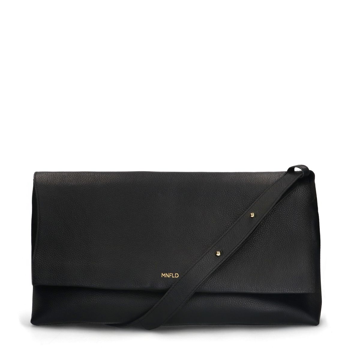 Zwarte leren schoudertas met flap