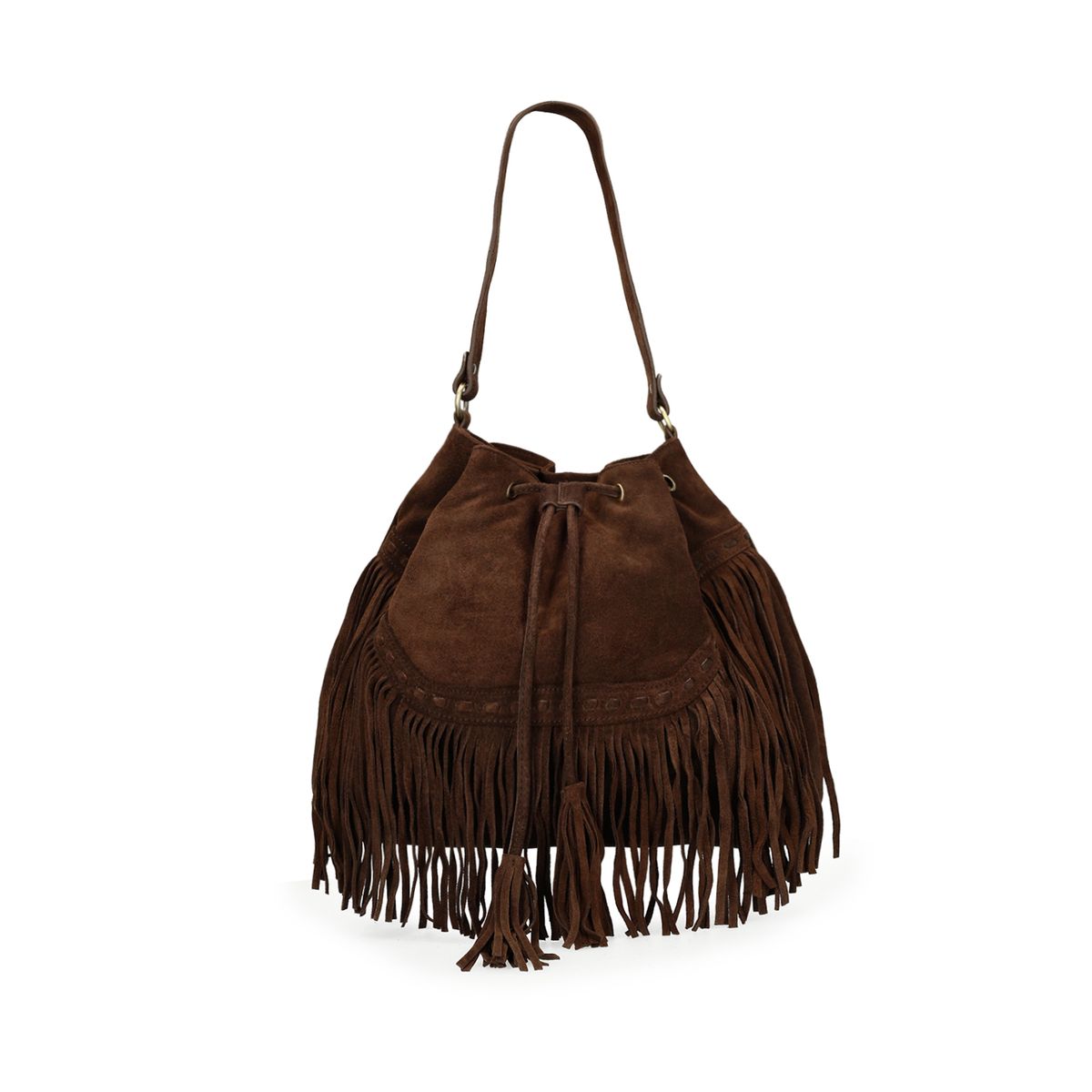 Bruine suède tas met franjes
