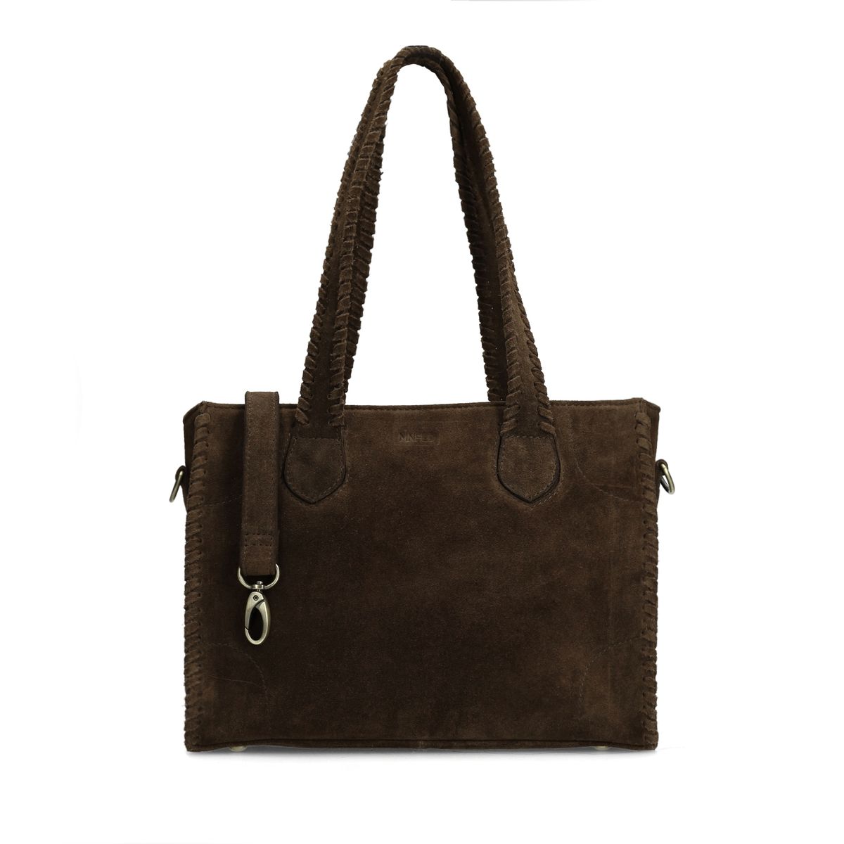 Manfield Braune Veloursleder-Handtasche Mit Flecht-Details