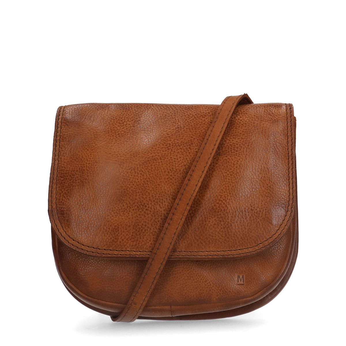 Cognac leren schoudertas