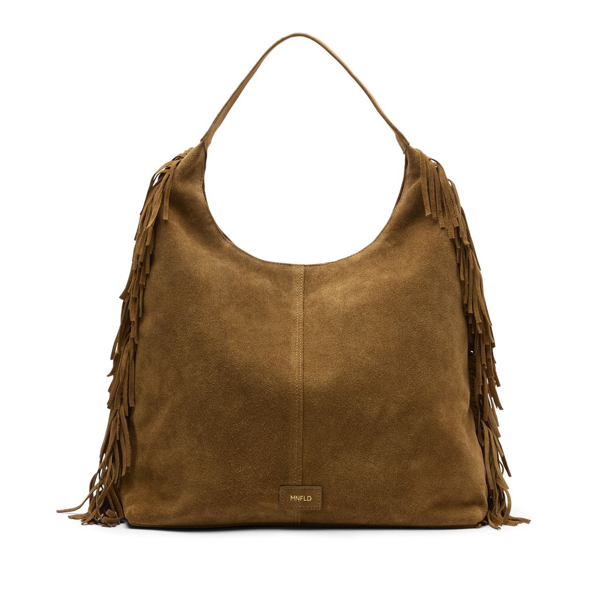 Cognac suède schoudertas met franjes