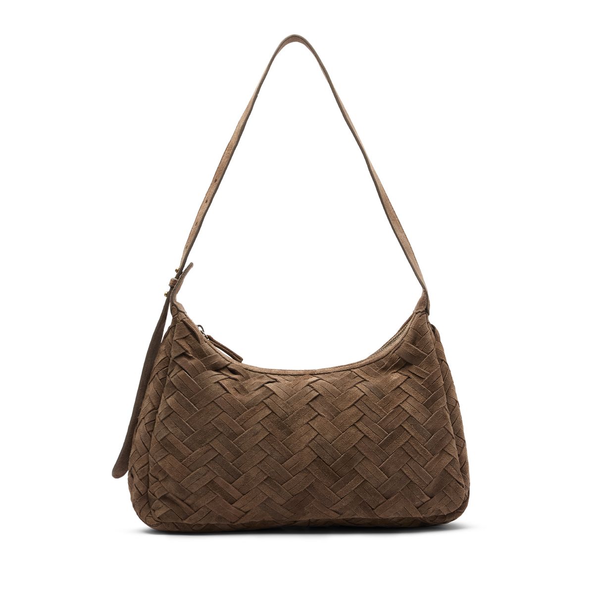 Taupe suède gevlochten schoudertas