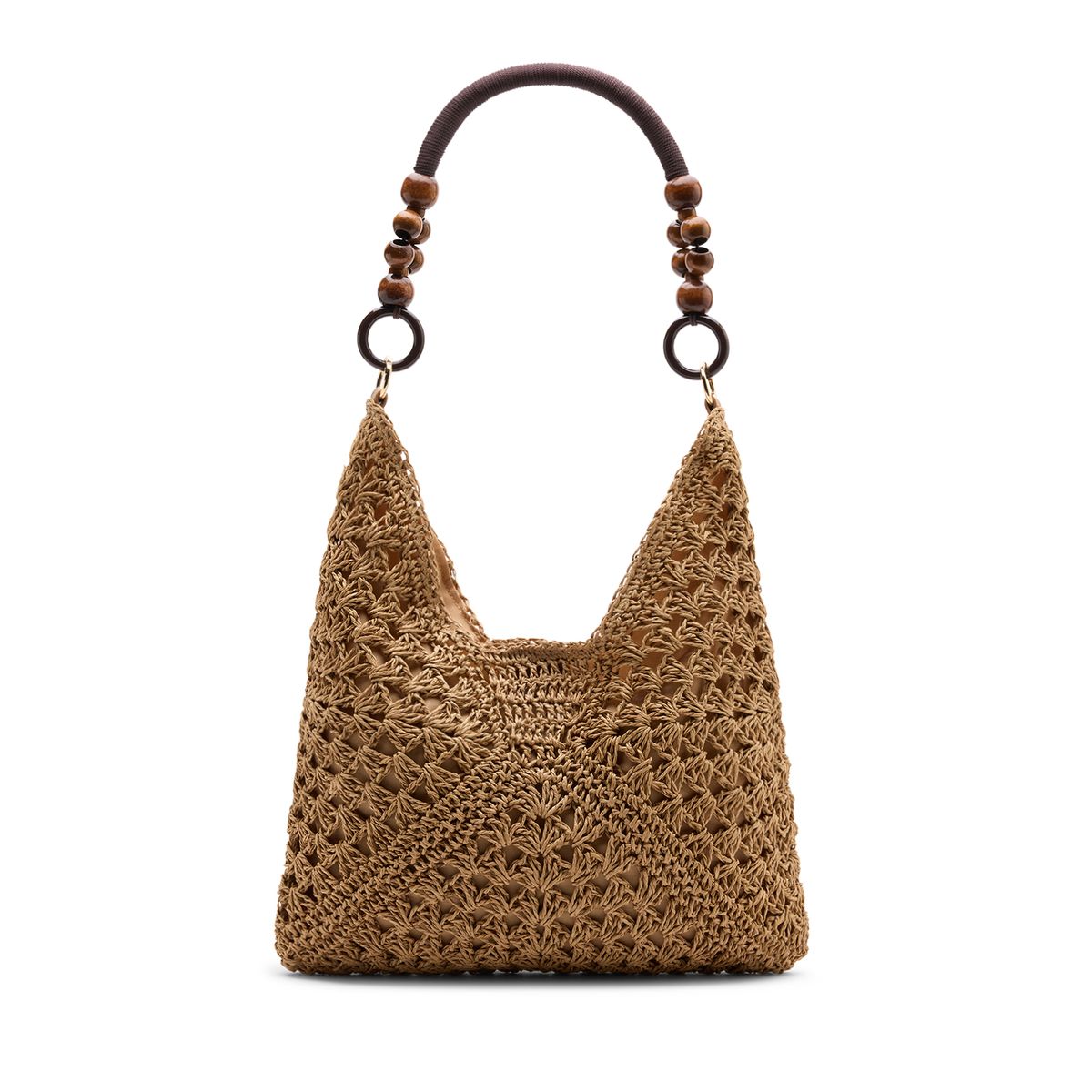 Manfield Beigefarbene Schultertasche Aus Raffia-Bast
