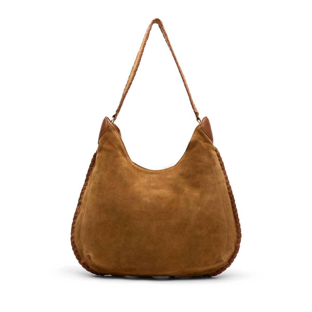 Cognac suède handtas met gevlochten details